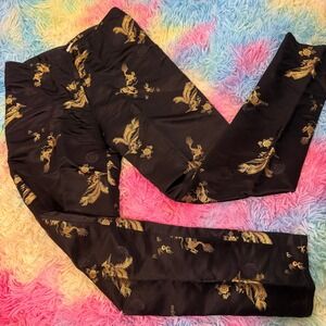 Vintage Gigi Clark Trousers Women Black Gold Phoenix Brocade Satin Pants